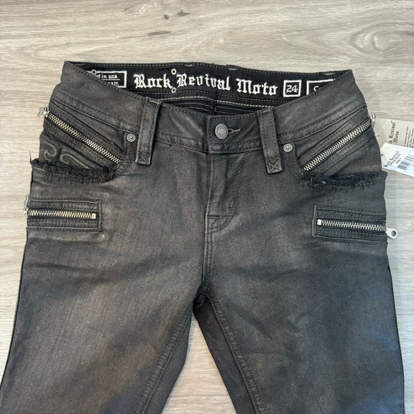 Rock Revival Gray Camille Skinny Moto Jeans NWT Size 24 Waist​ - Picture 3 of 12